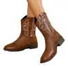 E-commerce Transfronteiriço Tamanho Plus Outono/Inverno 2026 Novo Estilo Salto Grosso Botas Western Cowboy Femininas Estilo Europeu e Americano Moda Versátil Botas Curtas