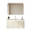 Gabinete de baño curvo estilo japonés con lavabo integrado de cerámica, combinación de gabinete y lavabo, lavabo de baño, gabinete de aluminio tipo panal