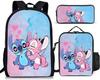 Mochila escolar de tres piezas con diseño de Stitch de Amazon, nueva y divertida para estudiantes de primaria y secundaria.