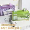 Estuche para Lápices Transparente de Gran Capacidad Multicapa, Bolsa de Papelería de Alto Valor Específica para Exámenes Estudiantiles, Estuche para Lápices Simple Estilo Ins al por Mayor