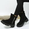 Botas de Nieve Cortas para Mujer Estilo Transfronterizo Nuevo con Forro de Lana, Engrosadas para Calidez, Parte Superior de Tela, Cremallera Lateral, Punta Redonda, Talla Grande Botas Cortas 44