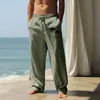 Pantalones Deportivos Casuales Sueltos de Algodón y Lino Transpirables con Estampado de Palmeras para Hombre Primavera y Otoño 2025 Amazon Transfronterizo Europeo y Americano