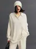 Polo de Cachemira para Mujer Cuello Polo Holgado Casual Estilo Perezoso Versátil Tejido de Punto de Cachemira Otoño e Invierno Nuevo Estilo Old Money Tejido de Punto