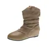 Botas Retrô Soltas Bico Fino Franzidas 2026 Primavera/Outono Novas Botas Versáteis Estilo Cowboy Ocidental Salto Grosso Emagrecedoras Botas de Cavaleiro