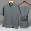 El Nuevo Atuendo de Verano de Beijianglang para Papá, Traje Tang de Seda Helada con Cuello Mao y Manga Corta, Camisa Fina de Estilo Chino para Abuelo de Mediana Edad y Mayor