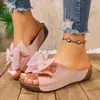 Sandalias de cuña de una tira de comercio exterior europeo y americano, sandalias de suela gruesa con lazo de talla grande para mujer, sandalias de color liso de moda transfronterizas