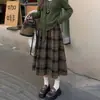 Falda de lana a cuadros para mujer, invierno retro de cintura alta, falda amplia, falda de línea A con forro polar, falda de longitud media con un look sofisticado