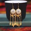 S925 jóias de prata crisântemo folha brincos moda feminina banhado a ouro borla Hetian jade brincos estilo étnico estilo palácio