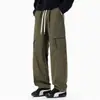 Enbu Primavera y Otoño Nuevo Algodón Puro Holgado Ropa de Trabajo Pantalones Casuales Estilo Americano Marca de Moda Pierna Ancha Diseño de Cremallera Pantalones Curvos