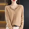 Suéter de Tricô Osmanthus, Casaco Suéter de Veludo Andy Solto Fashionável com Gola Redonda, Cardigã Liso Pronto para Vestir para Mulheres, Cinza