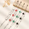 Pulsera de Acero de Titanio de Doble Capa con Trébol de Cuatro Hojas, Superventas Transfronteriza, Joyería de Acero Inoxidable de Alta Gama, Estilo Ins Europeo y Americano