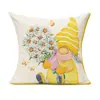 Funda de Almohada de Gnomo Girasol de Amazon Transfronteriza Estampado de Lino Funda de Cojín para Sala de Estar Sofá Dormitorio