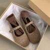 Estilo Velho Oeste de Fada Sapatos Mao Mao Roupa de Inverno Feminina Estilo Francês de Noite Sapatos Mary Jane Elegantes Forrados com Lã Sapatos de Algodão Planos