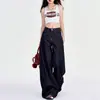 Calça jeans larga americana azul escuro, feminina, primavera e verão 2025, novo estilo, calça reta casual preguiçosa
