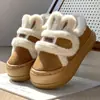 Novos Sapatos de Algodão Pelúcia com Orelhas de Coelho Femininos de Inverno com Plus Veludo Espessados Macios Botas de Algodão Anti-Frio Salto Fechado Quente Botas de Neve