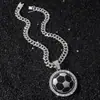 Collar con Colgante de Fútbol Giratorio de Personalidad Estilo Hip Hop de Eslabones Cubanos Completamente Diamantado para Hombre, Nuevo Estilo Transfronterizo Europeo y Americano