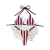 2026 Nuevo Traje de Baño de Dos Piezas con Tiras Rayadas Europeo y Americano para Mujer, Bikini Sexy de Tres Piezas para Playa y Spa