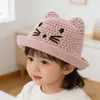 Nuevo Sombrero de Pescador Lindo de Gato para Niños Primavera y Verano para Niños y Niñas, Sombrero Transpirable con Protección Solar, Sombrero de Cubo de Dibujos Animados Estilo Coreano