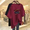 Camiseta de Manga Corta para Mujer de Mediana Edad y Mayores, Comercio Exterior Transfronterizo, Corte Holgado, Tallas Grandes, Adelgazante, Cubre Vientre, Top Estampado de Media Manga