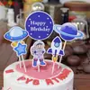Ônibus Espacial 7 Peças Astronauta Planeta Nave Espacial Decoração de Bolo de Aniversário Modelo de Aviação Foguete de Aventura Enfeites
