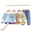 Roupa Infantil Primavera Casual Desenho Animado Fofo Listrado Moletom de Manga Comprida Conjunto Calça de Manga Comprida Infantil Primavera e Outono Conjunto de Duas Peças