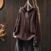 Suéter de Algodón con Capucha y Cordón Estilo Étnico Cinta Algodón Cuello Sweater Holgado Talla Extra para Mujer Primavera y Otoño Vintage Distintivo Pulóver Suéter de Punto