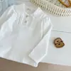 Camiseta básica de algodón de manga larga con cuello de muñeca para niña, estilo primavera y otoño, rosa, azul, blanco, camiseta de encaje estilo coreano para niños