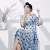 2026 Vestido de Verano de Algodón y Seda Muzhen Nuevo Estilo Chino Pintura a Tinta Cuello Redondo Estampado Adelgazante Largo