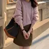 Suéter de punto grueso con cuello redondo y diseño de flor de cáñamo, otoño e invierno, nuevo estilo coreano, manga caída, color liso, top pullover, moda para mujer