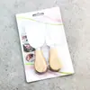 Cuchillo y tenedor para queso de acero inoxidable con mango de madera, juego de 4 piezas, mini cuchillo para mantequilla, cuchillo para pastel, cortador de mantequilla, juego de cuchillos para queso