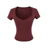 Camiseta Estilo Puro Deseo Chica Picante Sexy de Manga Corta con Cuello en V Bajo Verano Nueva Tendencia Versátil Ajustada Top Corto Base para Mujer