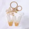 Llavero Colgante de Borla con Letra Inglesa Personalizada de Purpurina Blanca con Resina Epoxi y Colgante de Resina con Pan de Oro, Llavero Sencillo