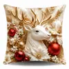 Juego de Fundas de Almohada Navideñas de 4 Piezas Muñeco de Nieve Reno Árbol de Navidad Cabaña Color Cálido Estampado en Relieve Funda para Cojín de Sofá