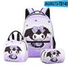 Mochila para estudiantes Kuromi de Sanrio con estampado 3D, bolsa para el almuerzo, estuche para lápices, conjunto de tres piezas