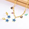 Estilo Pastoral Natural Flor Azul de Cinco Hojas Pulsera Gruesa Acero de Titanio Flor Mariposa Collar para Suéter Pendientes de Gota de Pegamento Versátiles para Mujer