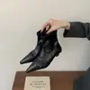 []2026 Nuevas Botas Cortas de Otoño Invierno Puntiagudas con Tacón Grueso Plisadas Retro Ajustadas Moda para el Trabajo Botas Cortas para Mujer