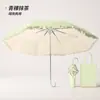 Paraguas coreano fresco y sencillo de encaje con mango pequeño curvo, plegable, doble uso para sol y lluvia, con revestimiento de color, paraguas de protección solar