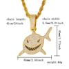 Colar de Corrente Cubana de Liga Metálica com Pingente de Tubarão Sorridente Totalmente Cravejado de Diamantes Hip-Hop Estilo Europeu e Americano Exagerado