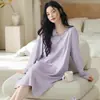2026 Pijamas Nuevos Otoño Algodón Puro Cuello Redondo Manga Larga Longitud Media Camisón Mujer Holgado Cómodo Ropa de Casa Algodón Amigable con la Piel