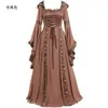 2024wish Comercio Exterior Europeo y Americano Medieval Retro Vestido con Capucha Cuadrado con Cordones Manga de Cuerno Vestido Grande
