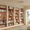 Estante de Livros de Madeira Maciça Cuidadosamente Selecionada Rack de Armazenamento de Chão Armário de Armazenamento de Parede Integrado para Sala de Estar Estante de Livros para Biblioteca