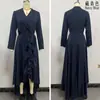 Nuevo Vestido de Moda Europea y Americana Transfronteriza para Mujer Otoño Nuevo Elegante Escote en V Cintura Fruncida Temperamento