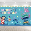 Tela de Fondo de Cumpleaños de Stitch Suministros de Decoración para Fiesta de Cumpleaños Diseño del Lugar Banner de Tela de Poliéster de Stitch