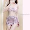 [rosa] bikini bikini dividido de tres piezas sexy red roja traje de baño femenino sirena traje de baño de diamantes de imitación