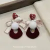 Pendientes Irregulares de Felpa con Forma de Corazón Rojo y Lazo para Mujer, Adecuados para Invierno, Tachuelas Personalizadas