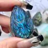 Labradorita natural de alto brillo pequeña margarita girasol Ankh pieza tallada piedra en bruto piedra lunar accesorio DIY colgante