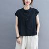 Camisa de Trabajo de Color Sólido Artístico de Verano para Mujer con Bolsillo, Cuello Alto, Sin Mangas, Holgada, Talla Grande, Camiseta de Algodón y Lino