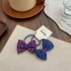 Grampo de Cabelo Xadrez Vermelho e Azul Estrela Laço Estilo Coreano Novo Grampo de Cabelo Estilo College para Meninas da Moda Franja para Mulheres