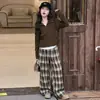 Conjunto de outono para meninas 2026 novo estilo para crianças maiores, conjunto da moda de duas peças com moletom com capuz e calça xadrez