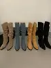 Botas Caídas de Tacón Alto con Punta Puntiaguda Color Caqui para Mujer 2026 Nuevas Botas de Montar de Tubo Largo Ajustadas para Primavera, Otoño e Invierno
